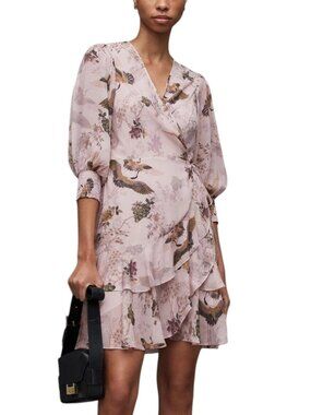 navy blue dress for baby girl AllSaints Fleur Venetia Mini Asymmetric Hem Dress in White main image 0